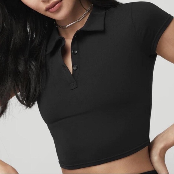 ALO Yoga Tops - NWT Alo Yoga Black Choice Cropped Polo Small